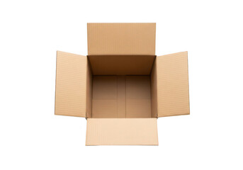 Opened cardboard box viewed from above perfect for mockups on transparent background