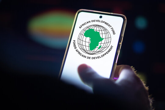 African Development Fund logo on a screen phone. Afdb emblem, Fonds Africain de d&eacute;veloppement.
.