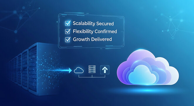Cloud computing technology with scalability secured flexibility confirmed and growth delivered for business growth
