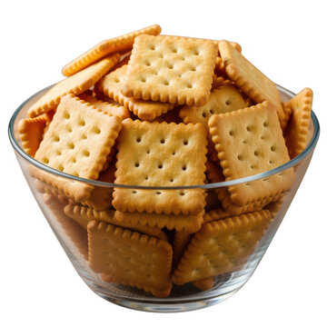 Glass bowl filled with crackers isolated on transparent background