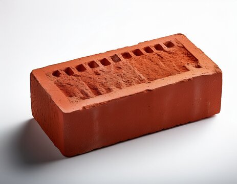 a single red brick isolated on a white background showcasing its rough texture and natural color imperfections ideal for construction and architectural themes