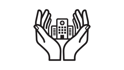 Obraz premium Hands Holding Hospital Building Icon for Healthcare Facility Management, Patient-Centric Services and Medical Infrastructure Investment Vector Illustration