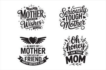 Fototapeta premium Four mother s day themed lettering designs with decorative elements