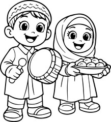 Obraz premium Ramadan kareem illustration dodle art islamic Coloring page