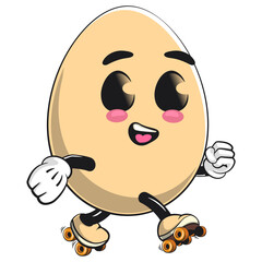 Obraz premium cute egg mascot character playing roller skating, isolated vector illustration, work of hand drawn