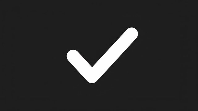 Simple checkmark animation sequence on a dark background. A white tick icon appears for concepts like success, approval, and task completion in user interface design