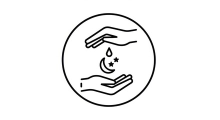 Illustration of hands washing a droplet with soap, emphasizing cleanliness and hygiene.