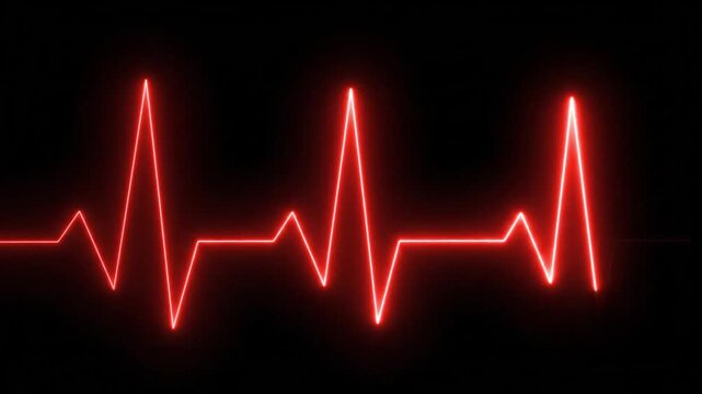 Red Neon Heartbeat ECG Line on Black Background