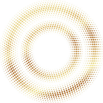 Round golden frame with halftone effect. Dotted circle
