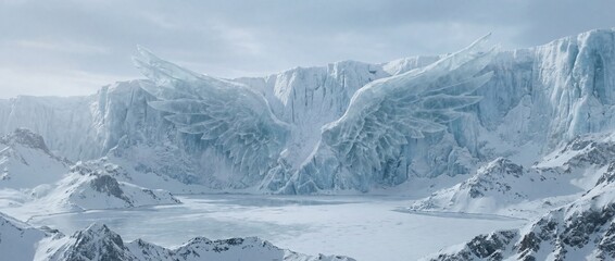 Majestic icebergs rising from frozen lake in arctic landscape  