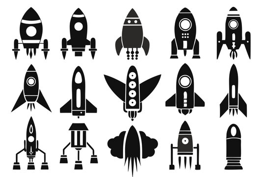 set of rocket icon silhouette line art vector illustration with a white background
