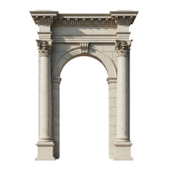 Naklejka premium Classical stone archway with Corinthian columns and ornate frieze isolated on a transparent background