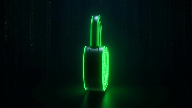 Neon Green Circuit Board Padlock Icon on Dark Background 