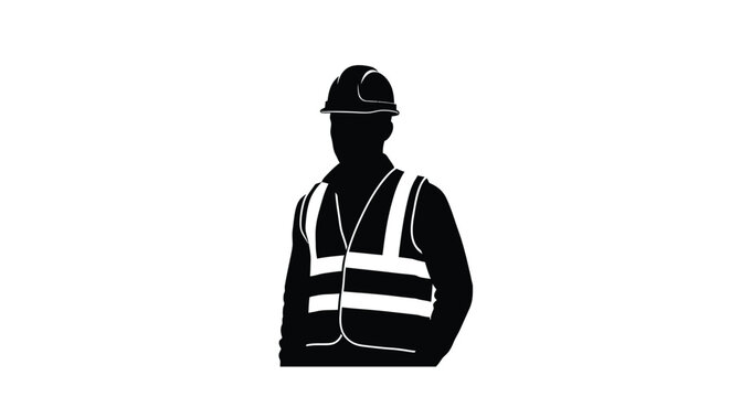 Silhouette of a construction worker wearing a hard hat and safety vest
