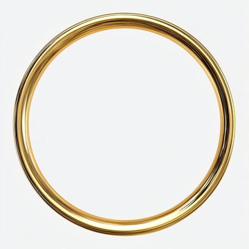 Gleaming gold ring, smooth, polished, circular, against a stark white background