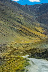 Chang La , southern pass, is a high mountain pass in Ladakh in the Greater Himalaya between Leh and the Shyok River valley. Leh to Pangong Lake road. High altitude Motorable road, Leh, Ladakh, India.