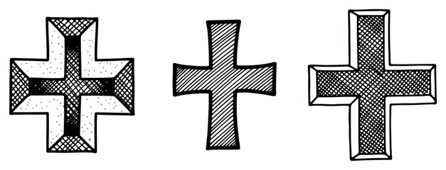 Obraz premium Set of decorative cross symbols with different geometric patterns and engraving textures