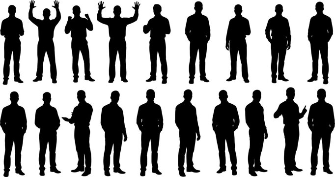 Collection of various black silhouettes of a man in different poses