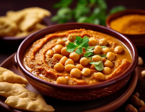 west african peanut stew maafe with chickpeas peanut butter and spices closeup ai
