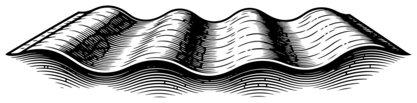 Wavy surface with perspective and parallel line shading in vintage engraving style