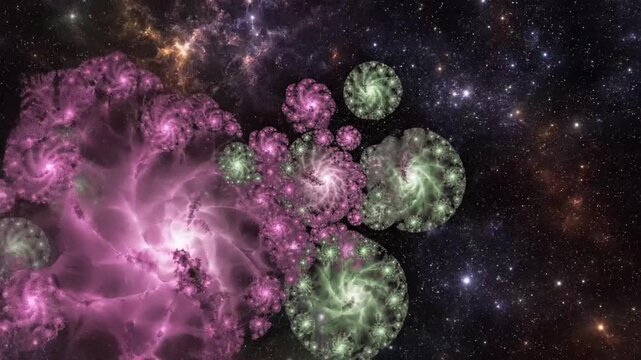 Exploring cosmic patterns in intertwined galaxies and nebulas across vast space during a star-filled night
