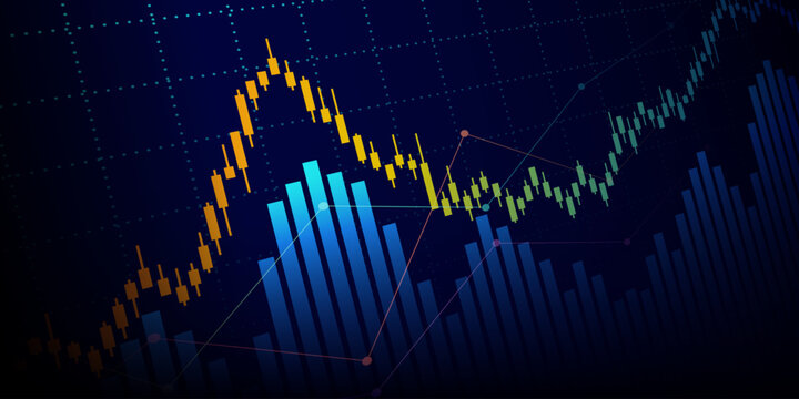 Technology financial graph with uptrend technology bar chart of stock market on blue color background