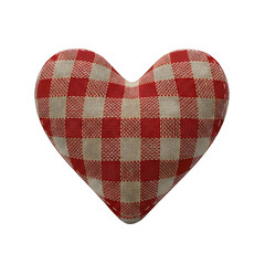 Red and white checkered heart-shaped pillow isolated on transparent background