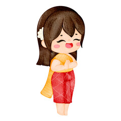 watercolor thai woman costume character