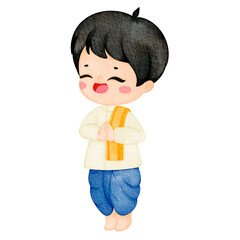 watercolor thai man costume character
