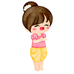 watercolor thai girl costume character