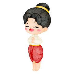 watercolor thai boy costume character