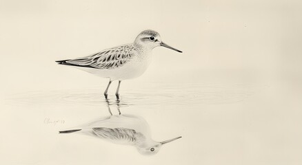 Obraz premium Sandpiper wading bird minimalist background realistic pencil art picture