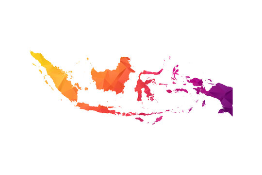 Indonesia Map - Polygon Style Vector Illustration in Orange and Pink Gradient, Low Poly Geometric Design, Isolated on White Background for Infographics and Education.