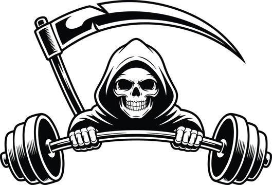Grim Reaper Lifting Barbell Illustration