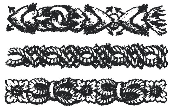 Vintage border vectors. Engraved baroque ornament frieze with floral strapwork and knots. Decorative dividers for certificate and frame
