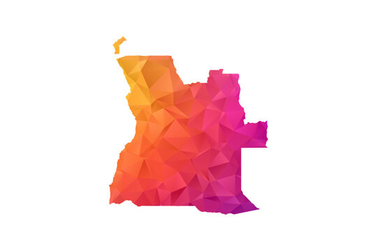 Angola Map - Polygon Style Vector Illustration in Orange and Pink Gradient, Low Poly Geometric Design, Isolated on White Background for Infographics and Education.