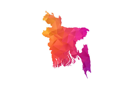 Bangladesh Map - Polygon Style Vector Illustration in Orange and Pink Gradient, Low Poly Geometric Design, Isolated on White Background for Infographics and Education.