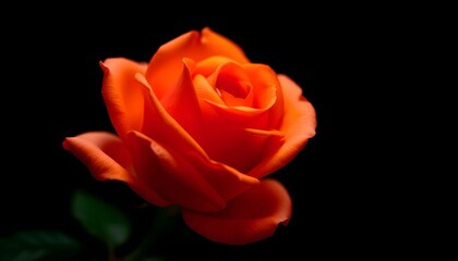 A vibrant orange rose captured in a close-up view against a dark background