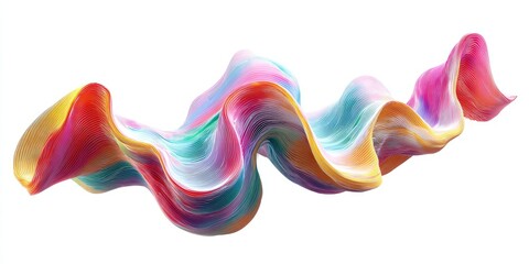 Obraz premium A flowing, iridescent ribbon of rainbow colors twists across a white background