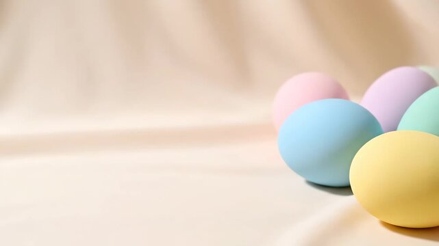 Happy easter holiday background with a group of painted eggs in soft pastel colors. Traditional spring celebration scene perfect for a festive website banner or header design