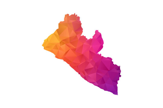 Liberia Map - Polygon Style Vector Illustration in Orange and Pink Gradient, Low Poly Geometric Design, Isolated on White Background for Infographics and Education.