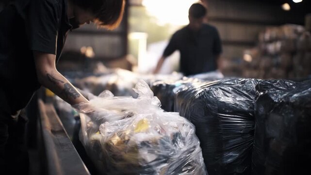 Manual plastic waste compactor in medium shot highlighting handson operation compacting plastic materials to minimize space and improve waste handling.