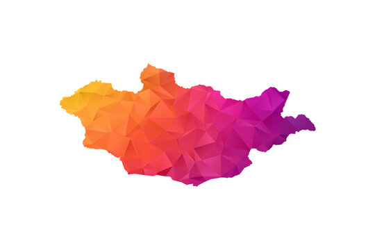 Mongolia Map - Polygon Style Vector Illustration in Orange and Pink Gradient, Low Poly Geometric Design, Isolated on White Background for Infographics and Education.