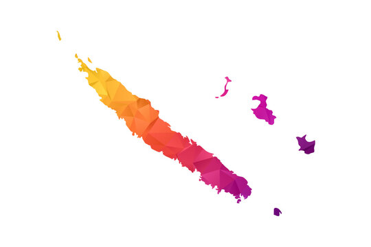 New Caledonia Map - Polygon Style Vector Illustration in Orange and Pink Gradient, Low Poly Geometric Design, Isolated on White Background for Infographics and Education.
