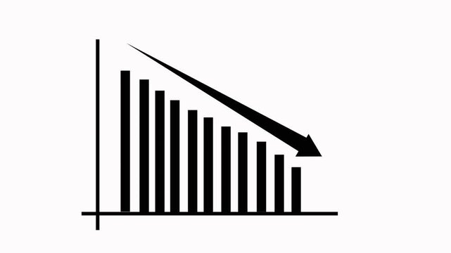 Declining bar chart with downward arrow animation