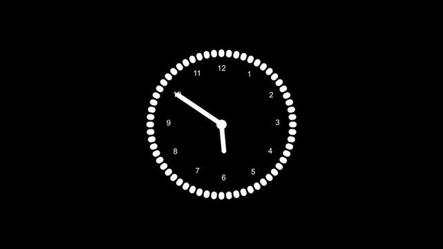 Minimalist dotted analog clock animated, Analog clock with dotted outer ring, short hour and minute hands indicating animation