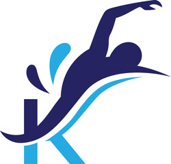 Letter K with swimming logo