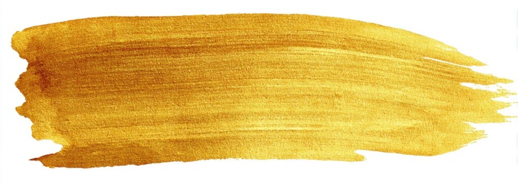 A golden brushstroke with horizontal textures on a white background