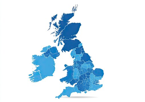 Map of the United Kingdom and Ireland showing regional divisions