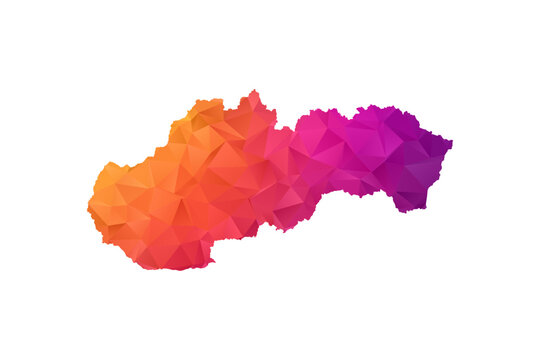 Slovakia Map - Polygon Style Vector Illustration in Orange and Pink Gradient, Low Poly Geometric Design, Isolated on White Background for Infographics and Education.